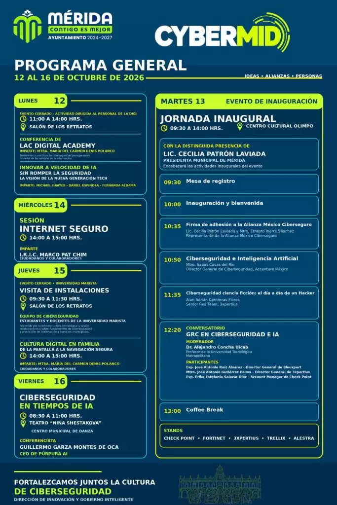 DEL 12 AL 16 DE OCTUBRE SE REALIZARÁN CONFERENCIAS DE CIBERSEGURIDAD E I.A.